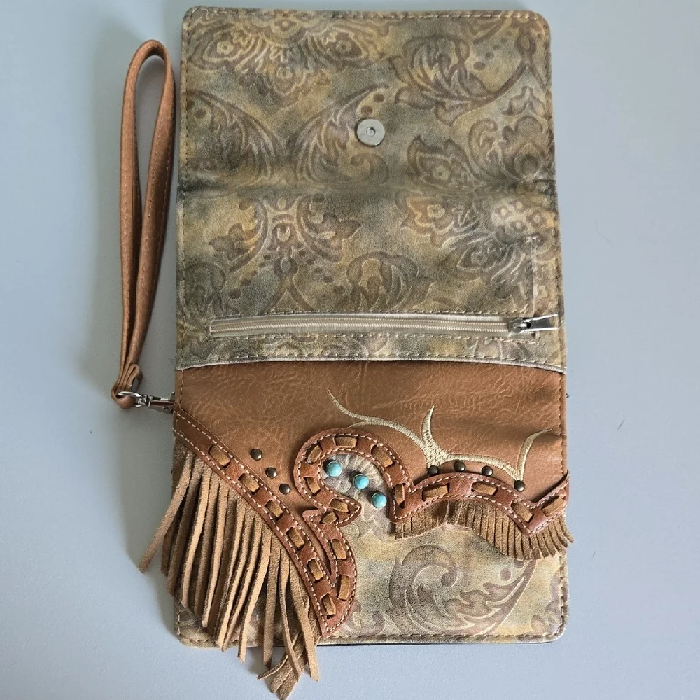 Boho-Western Tan and Brown Women's Clutch - Picture 9 of 9